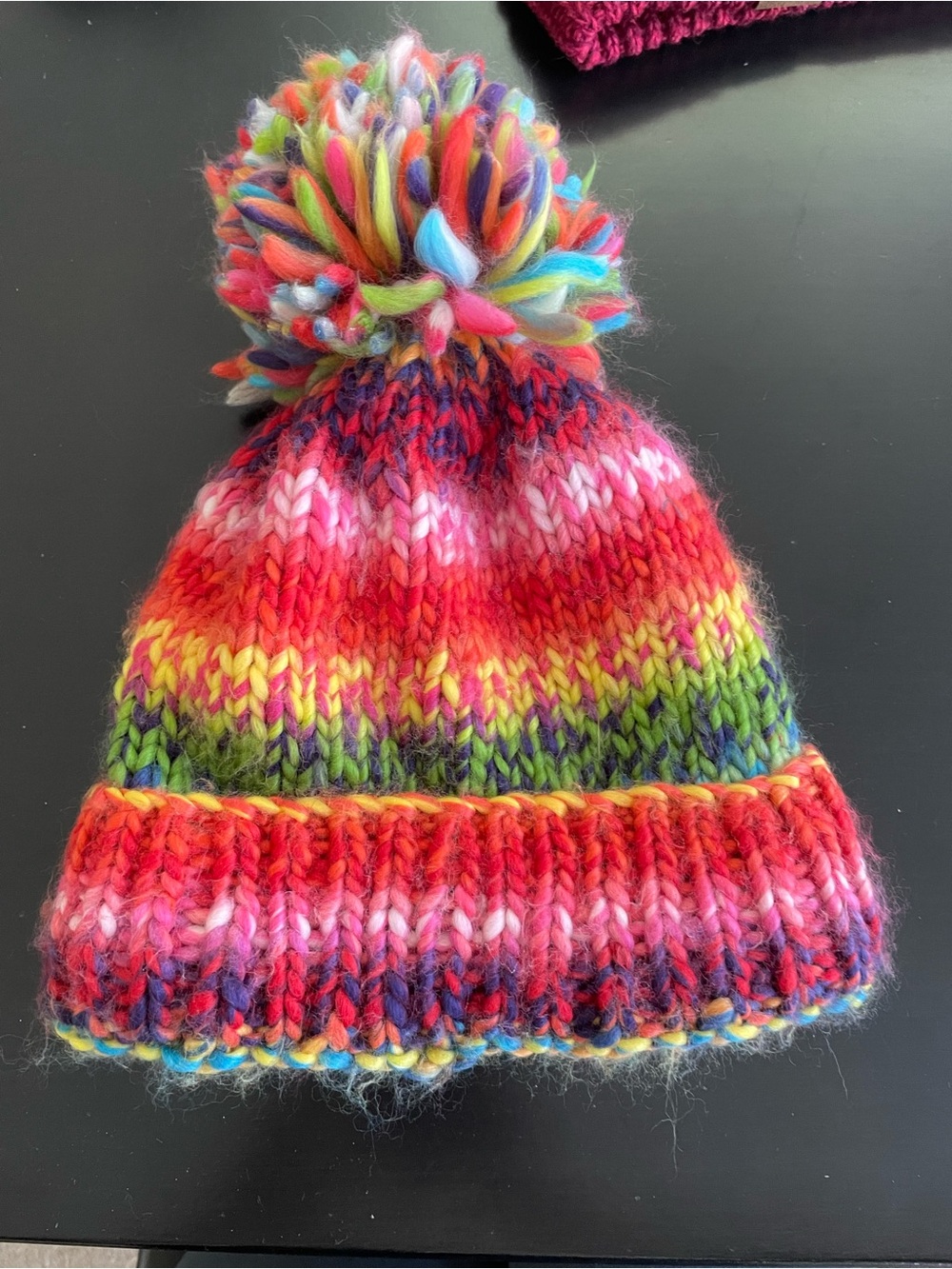 Women’s Rainbow Fleece Lined Pom Beanie Hat - Multicolor